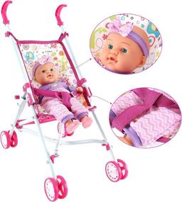 img 3 attached to Complete Baby Doll Stroller Set With Feeding Toys, Play Mat, Travel Cot, Carrier, And Bag For Kids Role Play - DeAO