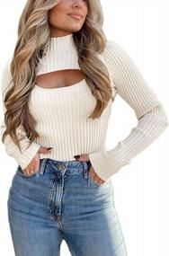 img 4 attached to Women'S Fall Fashion 2 Piece Cutout Tops Long Sleeve Mock Neck Rib Knit Pullover Sweater 2023 PrettyGarden