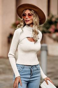 img 1 attached to Women'S Fall Fashion 2 Piece Cutout Tops Long Sleeve Mock Neck Rib Knit Pullover Sweater 2023 PrettyGarden