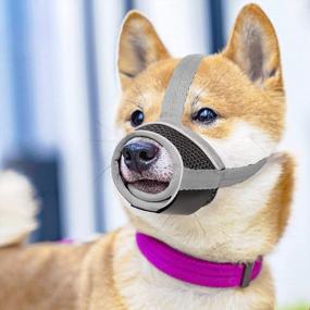 img 2 attached to Adjustable Breathable Nylon Dog Muzzle With Reflective Strips | Soft Muzzle Prevents Biting, Barking And Chewing For Small, Medium & Large Dogs | Grey (Reflective) By YAODHAOD