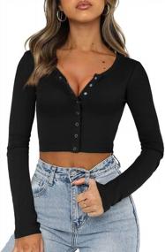 img 4 attached to FENSACE Ladies' Long Sleeve Button Front Crop Top For Stylish Dressing