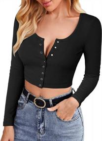 img 3 attached to FENSACE Ladies' Long Sleeve Button Front Crop Top For Stylish Dressing