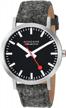 mondaine men's sbb swiss-quartz stainless steel watch with grey leather strap, model a660.30360.14sbh, 19.75mm logo
