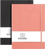 b5 college ruled notebook softcover journals (2-pack)- ahgxg large composition notebook 7.6 x 10 inch with thick 100gsm lined paper, total 408 numbered pages, black pink logo