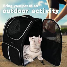 img 2 attached to Ventilated Pet Carrier Backpack With Comfort Straps And Thick Support Bottom - Two-Way Entry Design For Pet Travel - Black
