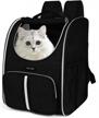 ventilated pet carrier backpack with comfort straps and thick support bottom - two-way entry design for pet travel - black logo