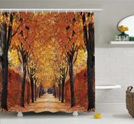 fall pathway shower curtain with dried deciduous tree leaves, romantic cloth fabric bathroom decor set - 69" w x 70" l - orange brown - by ambesonne logo