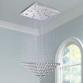 img 4 attached to Saint Mossi 9-Lights Modern Chandelier With K9 Crystals,Raindrop Chandelier Modern Flush Mount Ceiling Light,Crystal Chandelier Modern Pendant Light Fixture,Large Size,H55 X W24 X L24