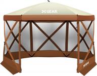 xgear 6 sided pop up camping gazebo 11.5’x11.5’ instant canopy tent sun shelter screen house with mosquito netting, for patio, backyard, outdoor,brown logo