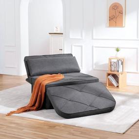 img 4 attached to Multi-Functional Vonanda Sofa Bed Plus With Convertible Chair & Ottoman - 5 In 1 Folding Guest Bed With Lock-In Feature For Apartments, Modern Curved Design In Classic Dark Gray Linen