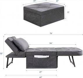 img 3 attached to Multi-Functional Vonanda Sofa Bed Plus With Convertible Chair & Ottoman - 5 In 1 Folding Guest Bed With Lock-In Feature For Apartments, Modern Curved Design In Classic Dark Gray Linen