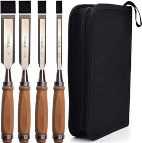 img 4 attached to 4PC Professional Wood Chisel Tool Set - Sturdy Chrome Vanadium Steel, Canvas Bag Included