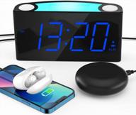 super loud vibrating alarm clock for heavy sleepers, bed shaker alarm clock with 7 color night light, 2 usb chargers, 0-100% dimmer&battery backup, easy digital clock for hearing impaired deaf kids логотип