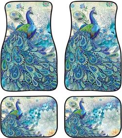 img 2 attached to 🦚 Chaqlin 4-Piece Peacock Print Car Floor Mat Set - Universal Fit for Truck SUV Front & Rear Seat Carpet - Auto Interior Accessories Decor