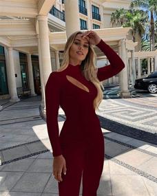 img 2 attached to 👗 Stylish TOB Sleeves Turtleneck Jumpsuit Playsuit for Women's Clothing: Shop Jumpsuits, Rompers & Overalls!