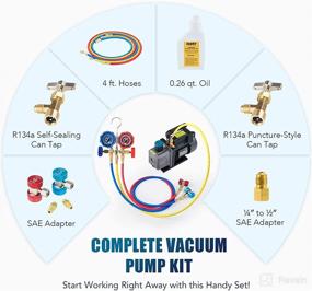 img 2 attached to Orion Motor Tech HVAC Vacuum Pump and Gauge Set with AC Manifold Gauge Set, 3.5cfm AC Vacuum Pump and Gauge Set for R134a R12 R22 R502, Self-Sealing Can Taps Quick Couplers Included