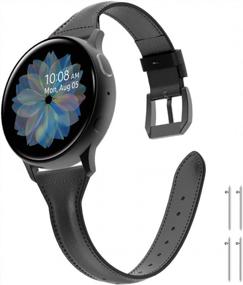 img 4 attached to Замена кожаного ремешка Tensea для Samsung Galaxy Watch и Active 2 - черный мягкий и тонкий ремешок для женщин и мужчин