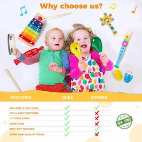 img 3 attached to Wooden Percussion Instruments Toy Set - Educational Musical Toys For Kids, Babies & Toddlers With Storage Bag