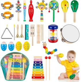 img 4 attached to Wooden Percussion Instruments Toy Set - Educational Musical Toys For Kids, Babies & Toddlers With Storage Bag