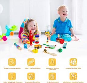 img 2 attached to Wooden Percussion Instruments Toy Set - Educational Musical Toys For Kids, Babies & Toddlers With Storage Bag