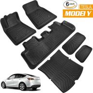 🚙 2022-2020 tesla model y floor mats (6 pack) - 3d full coverage custom fit front, rear, and trunk liners - all-weather protection and cargo liner logo