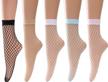 women's fishnet ankle socks 5 pairs - high nylons dress hollow out multi colors logo