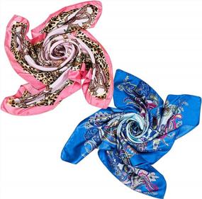 img 4 attached to Chic And Versatile: Get 2 Large Satin Scarves For Women In Pink And Blue For Hair And Sleep