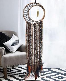 img 4 attached to Buvelife Brown Dream Catcher Gold Feather Pendant Handmade Traditional Dream Catcher For Wall Decoration, Dream Catcher For Boys Bedroom Decoration Bohemian