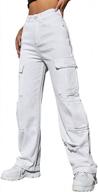 chouyatou women's 8 pocket cargo jeans - wide leg baggy denim pants for boyfriend logo