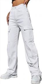 img 4 attached to Женские джинсы-карго Chouyatou с 8 карманами - Широкие мешковатые джинсовые брюки для бойфренда