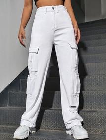 img 3 attached to Женские джинсы-карго Chouyatou с 8 карманами - Широкие мешковатые джинсовые брюки для бойфренда