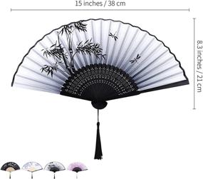 img 3 attached to Set Of 4 Bamboo Handheld Fans With Silk Fabric - Perfect For Parties, Weddings, Gifts, And Wall Decoration