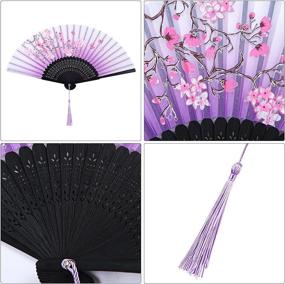 img 2 attached to Set Of 4 Bamboo Handheld Fans With Silk Fabric - Perfect For Parties, Weddings, Gifts, And Wall Decoration