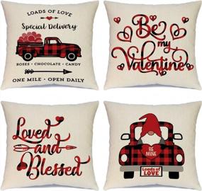 img 4 attached to Set The Mood For Love With Ueerdand'S Buffalo Plaid Valentines Day Pillow Covers- Set Of 4