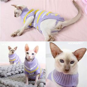 img 1 attached to 🐱 Bonaweite Hairless Cat Stripe Vest Turtleneck Sweater, Breathable Adorable Catwear Shirt, Cat's Pajamas Jumpsuit for Sphynx, Cornish Rex, Devon Rex, and Peterbald