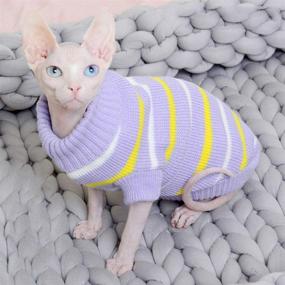 img 2 attached to 🐱 Bonaweite Hairless Cat Stripe Vest Turtleneck Sweater, Breathable Adorable Catwear Shirt, Cat's Pajamas Jumpsuit for Sphynx, Cornish Rex, Devon Rex, and Peterbald