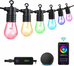 img 4 attached to HBN 96Ft Outdoor String Lights, Patio Lights Smart LED RGBW Color Changing String Lights 30 Bulbs, Wi-Fi Bluetooth App Control, Compatible With Alexa/Google Home, IP65 Waterproof-Patio/Party/Café