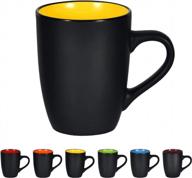 lifecapido large ceramic coffee mug - 16oz black porcelain mug with handle for home and office use, perfect for coffee, tea, cocoa and juice - yellow logo