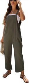 img 4 attached to Stylish Women'S Green Linen Overalls With Baggy Wide Leg - Sleeveless Cotton Jumpsuits In XL Size