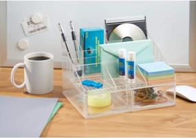 img 3 attached to Clear Plastic Tiered Divider Desk Organizer With Drawers - Perfect For Office Supplies, Makeup & Accessories!