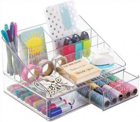 img 1 attached to Clear Plastic Tiered Divider Desk Organizer With Drawers - Perfect For Office Supplies, Makeup & Accessories!