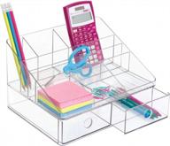 clear plastic tiered divider desk organizer with drawers - perfect for office supplies, makeup & accessories! logo