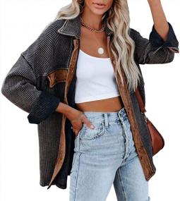 img 3 attached to Women'S Oversized Waffle Knit Corduroy Button Down Shacket Jacket Shirt