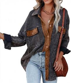 img 4 attached to Women'S Oversized Waffle Knit Corduroy Button Down Shacket Jacket Shirt