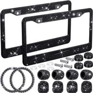 12-piece black bling rhinestone car accessory set: license plate frame, emblem sticker, valve stem caps, dust caps - ideal auto car ornament decoration логотип