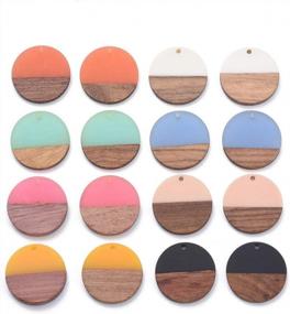 img 2 attached to 16Pcs 8-Color Resin & Walnut Wood Geometry Pendants For Jewelry Making DIY Craft - 28.5X3.5~4Mm