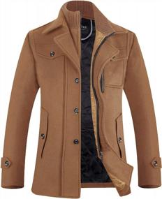 img 4 attached to Men'S Wool Pea Coat Windbreaker Jacket With Detachable Inner Rib Liner