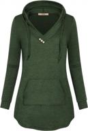 miusey womens hooded shirts long sleeve v neck tunic hoodie lightweight sweatshirts with kangaroo pocket logo