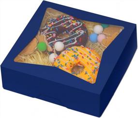 img 4 attached to 15 Pack Navy Blue Pie Boxes With Window - 8X8X2.5In 380 GSM Thick & Sturdy Bakery Boxes For Cookies, Donut, Cake & Pastry
