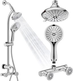img 4 attached to Revolutionize Your Shower Experience With The 27.5" Drill-Free Stainless Steel Slide Bar Combo Rain Showerhead And Handheld Shower - 5 Settings And 4-Way Diverter Included!